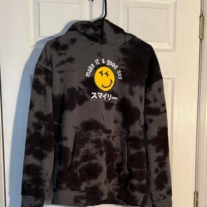 H&M Black Tie-Dye Hoodie with Smiley Face
